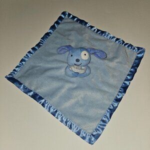 Summer Blue Puppy Dog Lovey Plush Baby Toy 2009 Fleece Satin White Spotted Eye